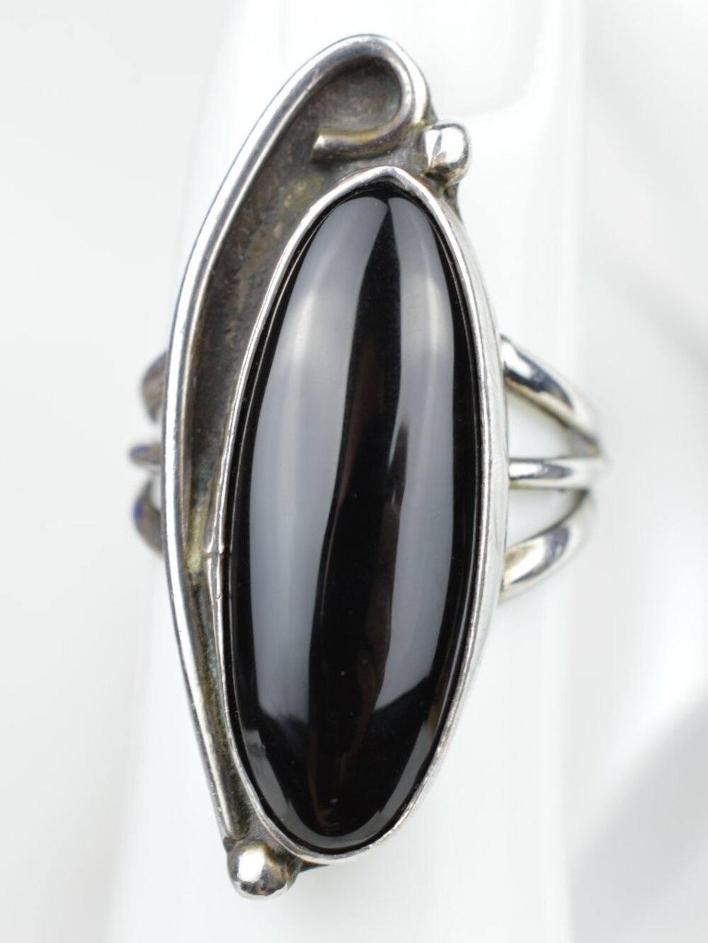 Vintage Navajo Sterling Silver Black Onyx Statement Ring Size 6.5 Signed SON
